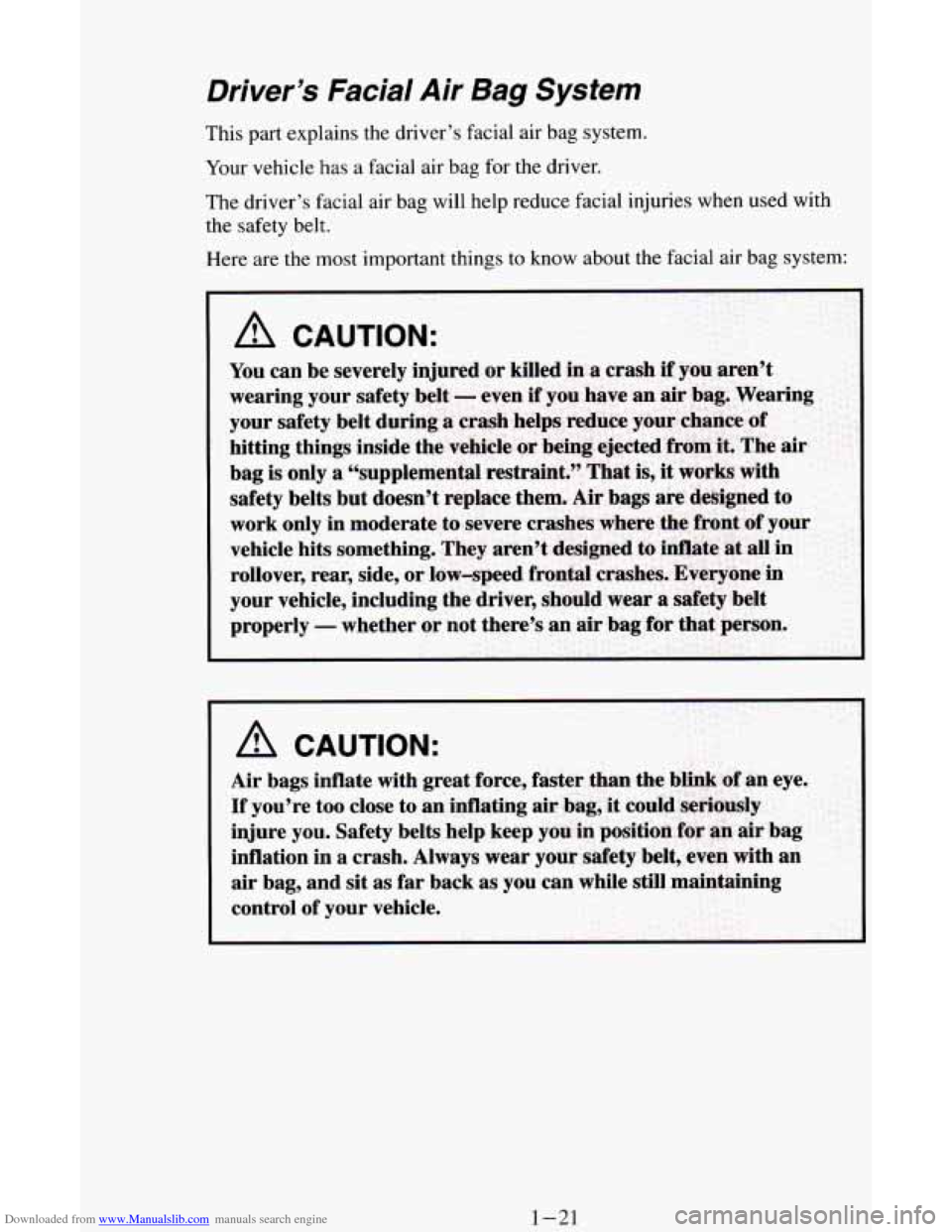 CHEVROLET ASTRO CARGO VAN 1995 2.G Owners Guide Downloaded from www.Manualslib.com manuals search engine 1-21 CHEVROLET ASTRO CARGO VAN 1995 2.G Owners Guide Downloaded from www.Manualslib.com manuals search engine 1-21