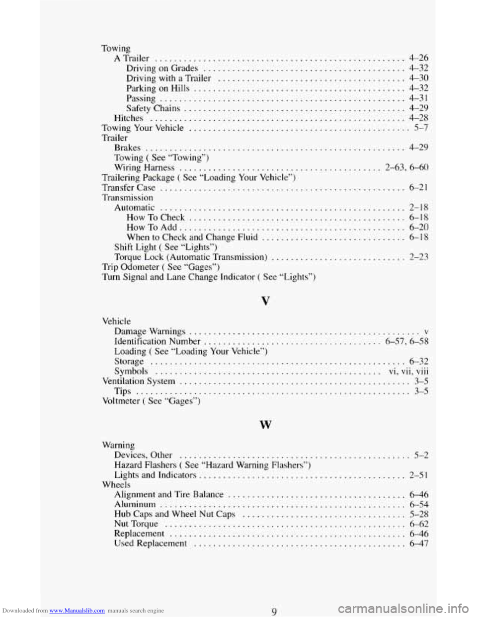 CHEVROLET ASTRO CARGO VAN 1995 2.G Owners Manual Downloaded from www.Manualslib.com manuals search engine Towing ATrailer 
.................................................... 4-26 
Driving  on  Grades 
.......................................... 4-3