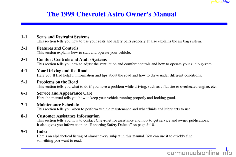 CHEVROLET ASTRO PASSENGER 1999 2.G Owners Manual 