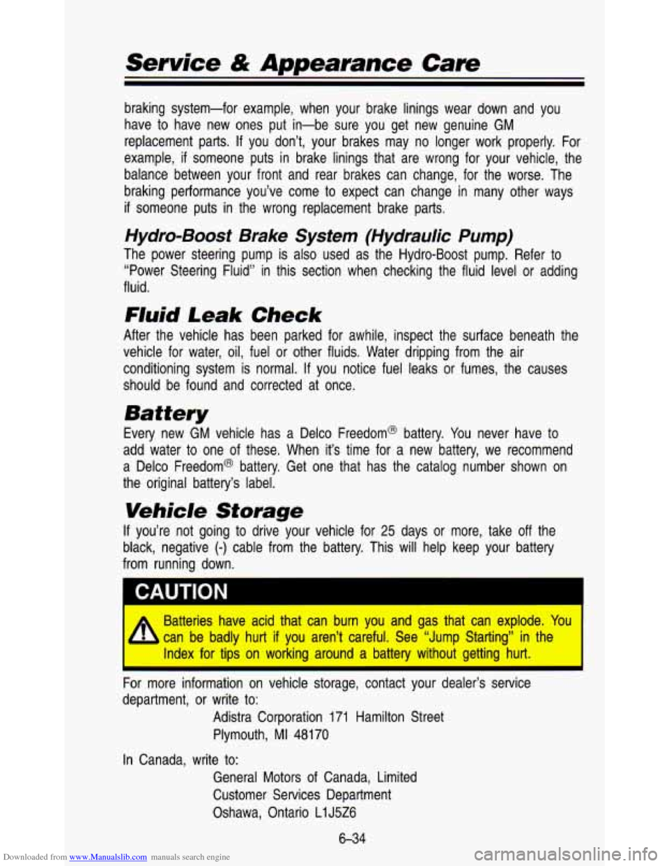 CHEVROLET ASTRO PASSENGER 1993 1.G Owners Manual Downloaded from www.Manualslib.com manuals search engine Service & Appearance Care 
braking system-for  example,  when  your  brake  linings wear  down  and  you 
have 
to have  new  ones  put  in-be 