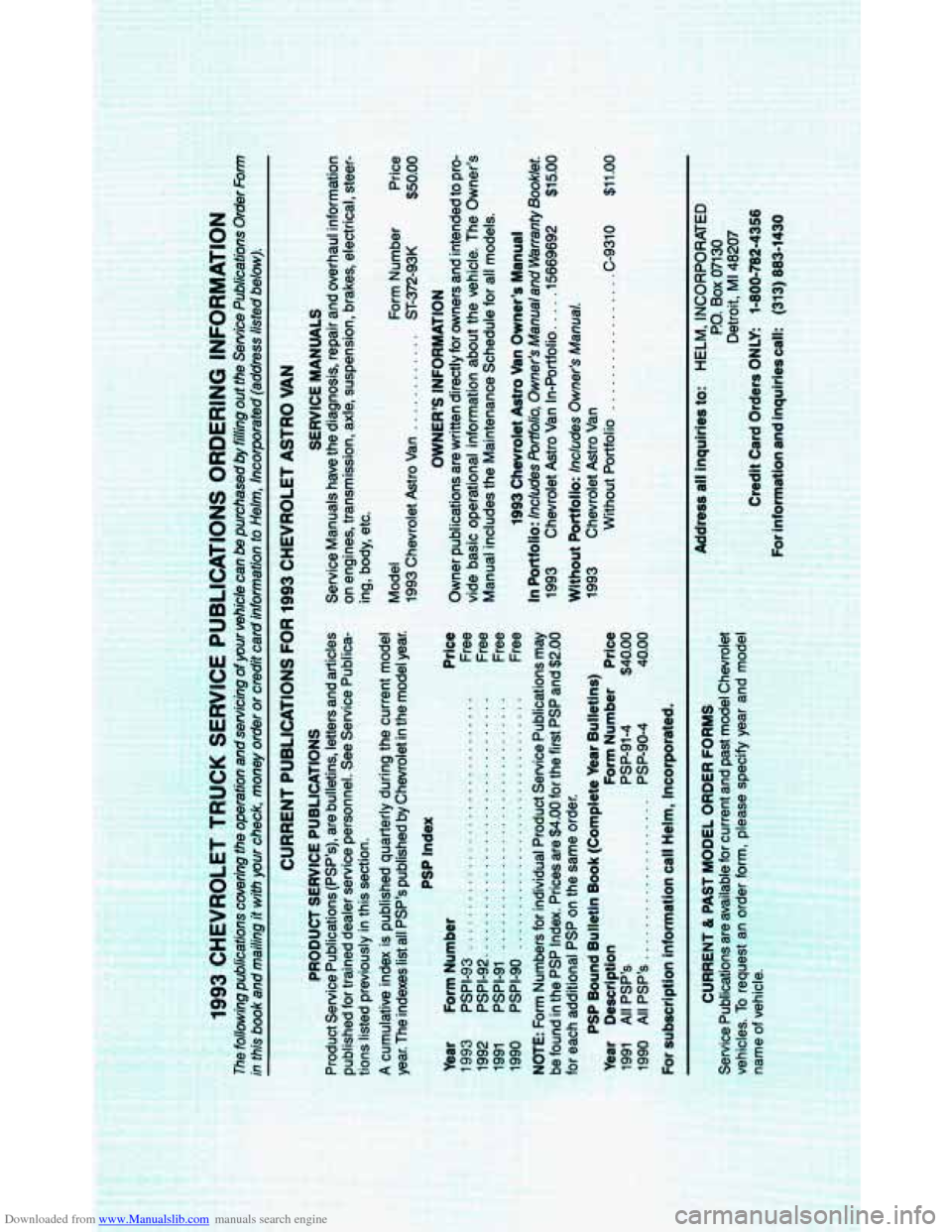 CHEVROLET ASTRO PASSENGER 1993 1.G Owners Manual Downloaded from www.Manualslib.com manuals search engine   