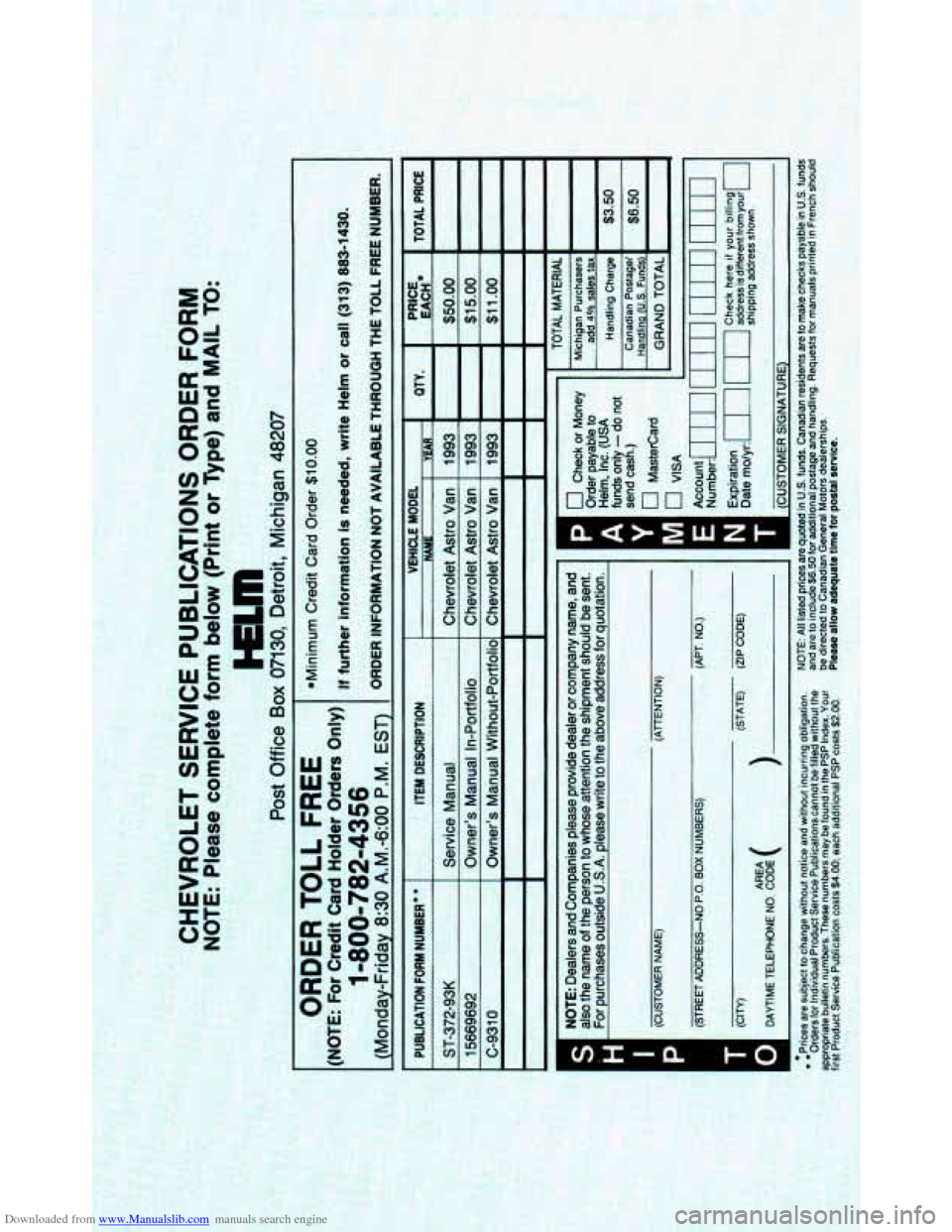 CHEVROLET ASTRO PASSENGER 1993 1.G Owners Manual Downloaded from www.Manualslib.com manuals search engine a   