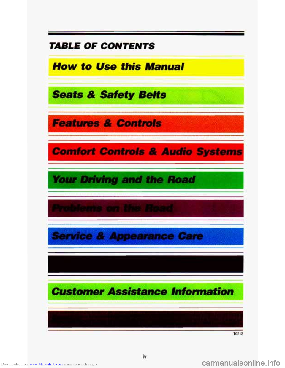 CHEVROLET ASTRO PASSENGER 1993 1.G Owners Manual Downloaded from www.Manualslib.com manuals search engine TABLE OF CONT€N7 
How to 
I 
I 
7 
I 
I 
TO21 2 
iv   