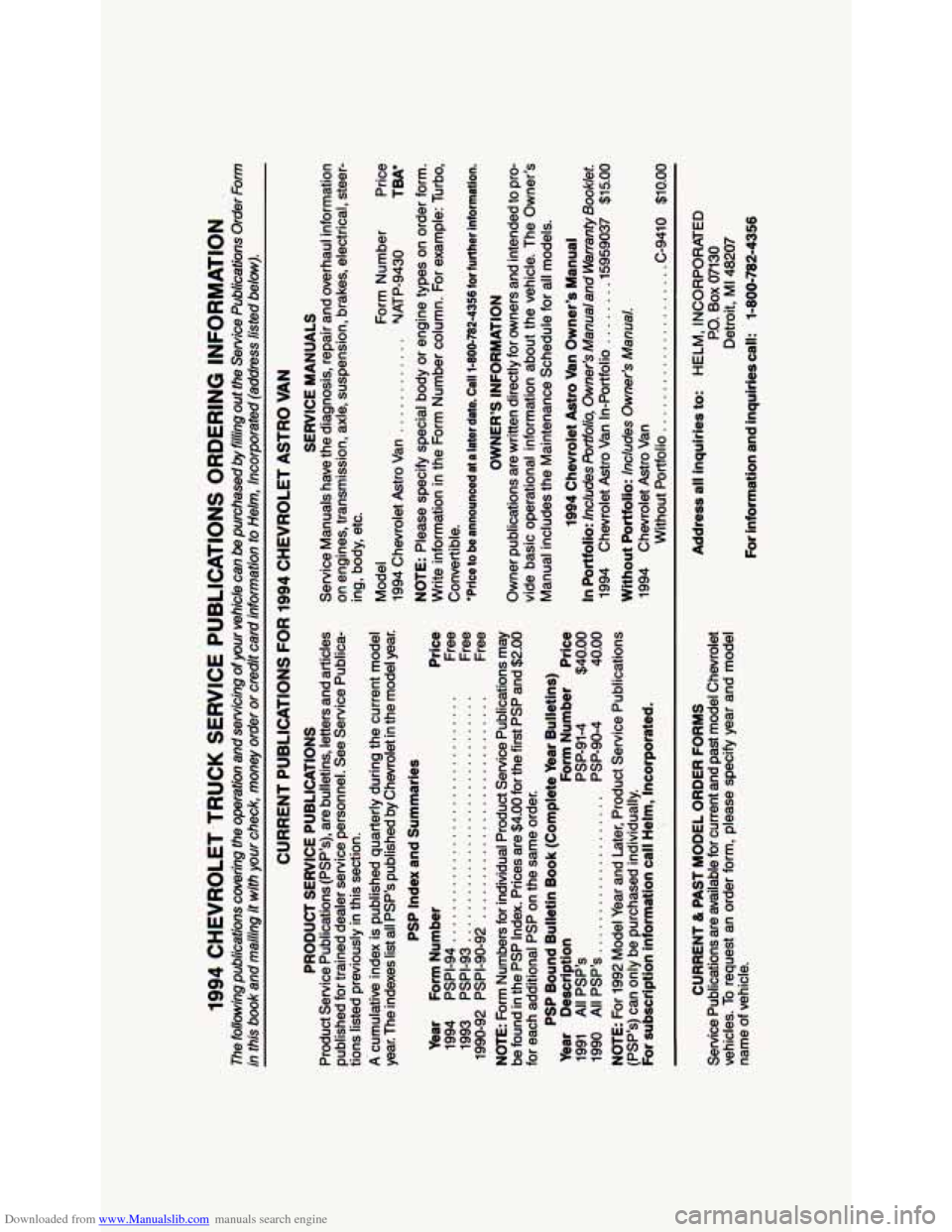 CHEVROLET ASTRO PASSENGER 1994 1.G Owners Manual Downloaded from www.Manualslib.com manuals search engine z
4
8 E
U
9 CHEVROLET ASTRO PASSENGER 1994 1.G Owners Manual Downloaded from www.Manualslib.com manuals search engine z
4
8 E
U
9