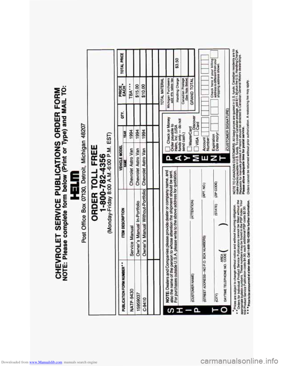 CHEVROLET ASTRO PASSENGER 1994 1.G Owners Manual Downloaded from www.Manualslib.com manuals search engine ..
F <n W CHEVROLET ASTRO PASSENGER 1994 1.G Owners Manual Downloaded from www.Manualslib.com manuals search engine ..
F <n W