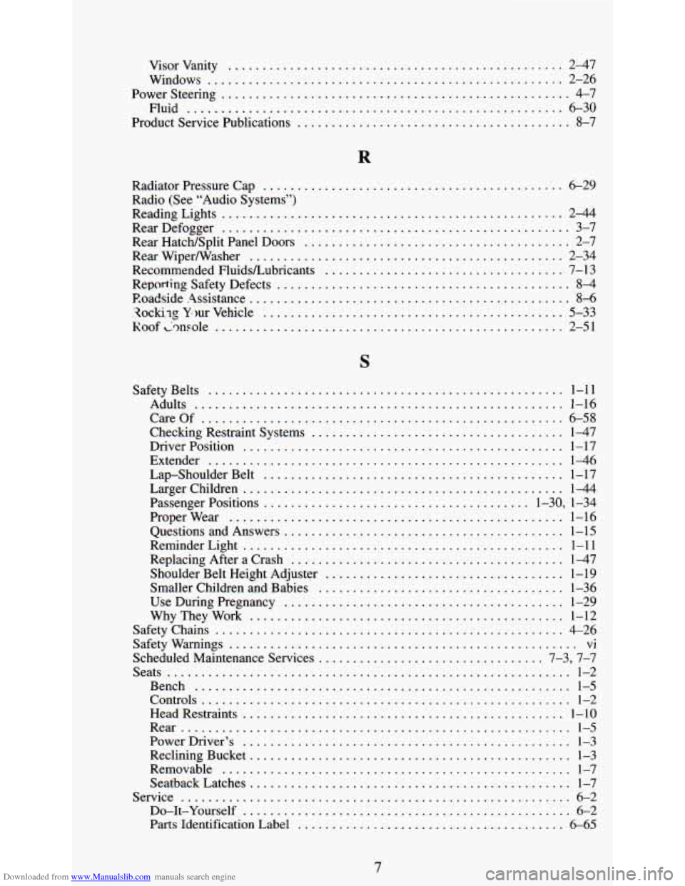 CHEVROLET ASTRO PASSENGER 1994 1.G Repair Manual Downloaded from www.Manualslib.com manuals search engine Visorvanity ................................................. 2-47 
Windows 
.................................................... 2-26 
Powerst