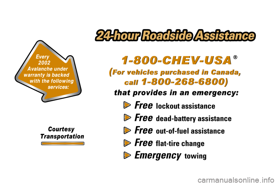 CHEVROLET AVALANCHE 2002 1.G Owners Manual 