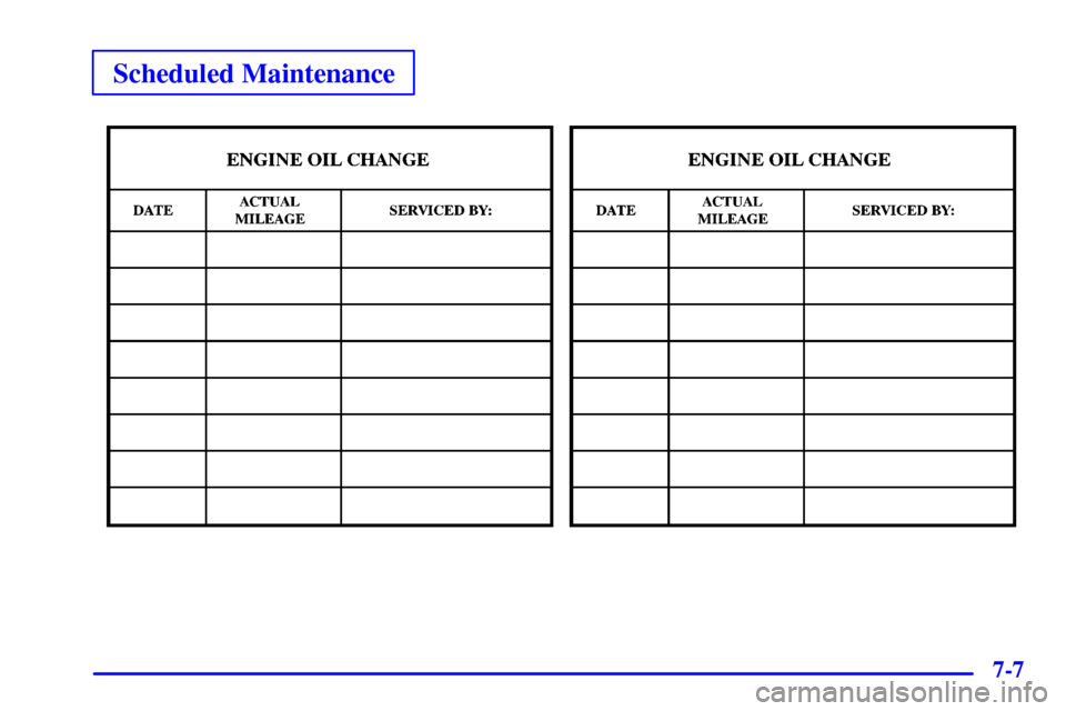 CHEVROLET AVALANCHE 2002 1.G Owners Manual Scheduled Maintenance
7-7 