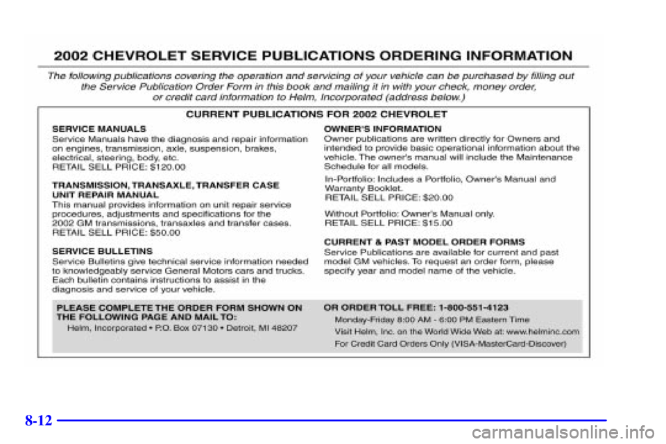 CHEVROLET AVALANCHE 2002 1.G Owners Manual 8-12 