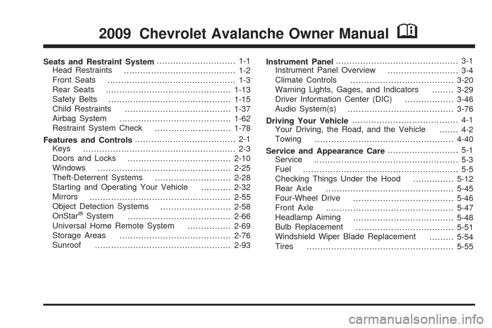 CHEVROLET AVALANCHE 2009 2.G Owners Manual 