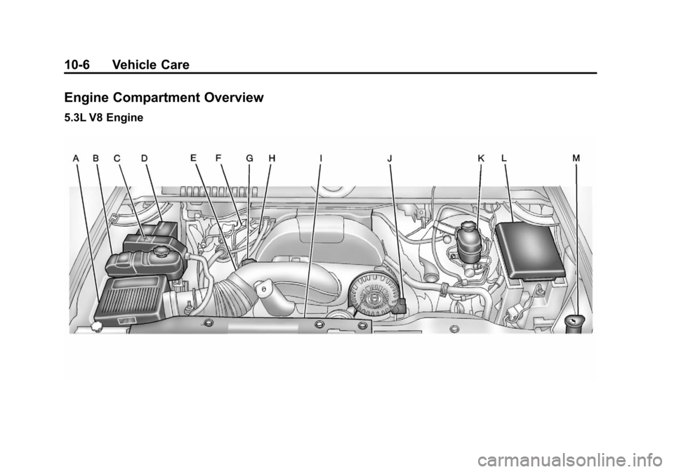 CHEVROLET AVALANCHE 2012 2.G Owners Manual Black plate (6,1)Chevrolet Avalanche Owner Manual - 2012
10-6 Vehicle Care
Engine Compartment Overview
5.3L V8 Engine 