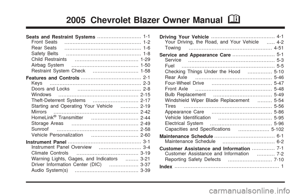 CHEVROLET BLAZER 2005 2.G Owners Manual 