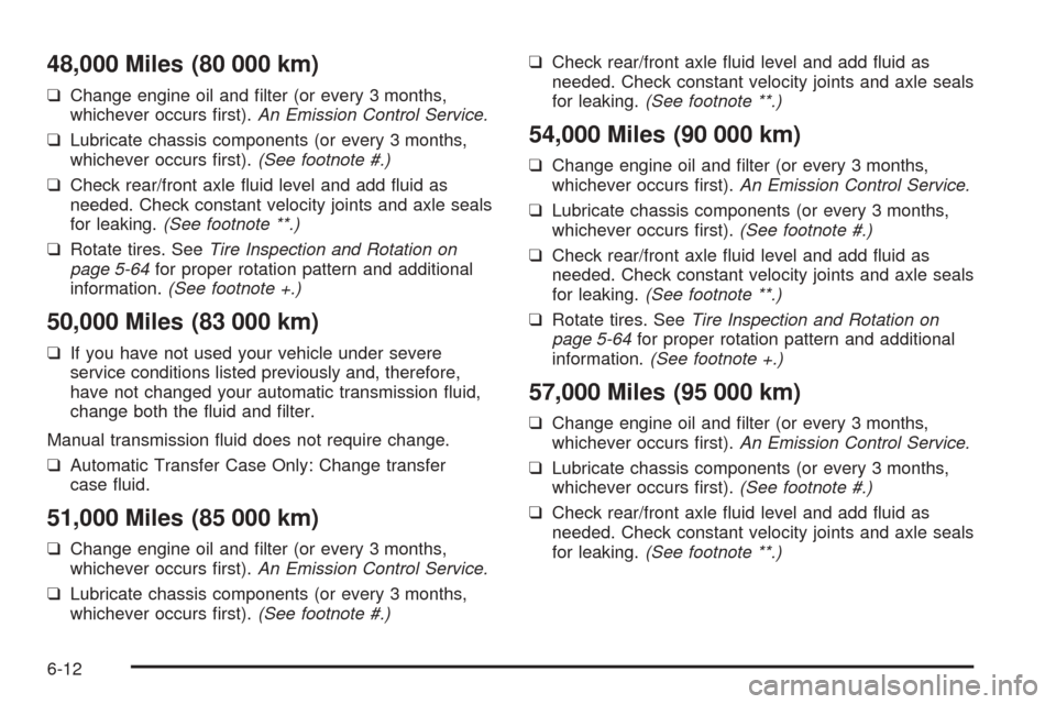 CHEVROLET BLAZER 2005 2.G Owners Manual 48,000 Miles (80 000 km)
❑Change engine oil and �lter (or every 3 months,
whichever occurs �rst).An Emission Control Service.
❑Lubricate chassis components (or every 3 months,
whichever occurs �rs