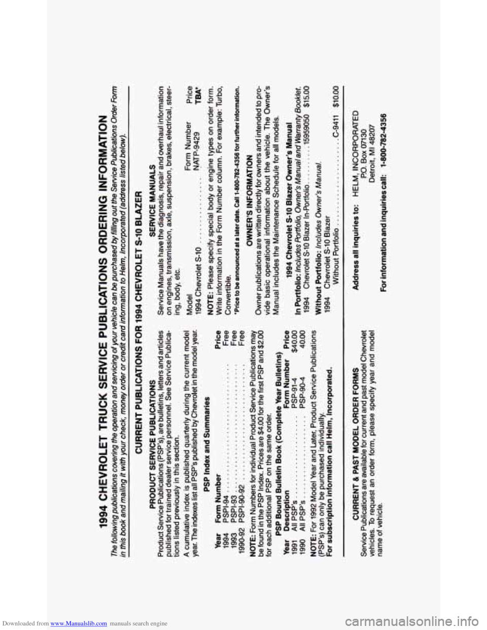 CHEVROLET BLAZER 1994 2.G Owners Manual Downloaded from www.Manualslib.com manuals search engine B CHEVROLET BLAZER 1994 2.G Owners Manual Downloaded from www.Manualslib.com manuals search engine B