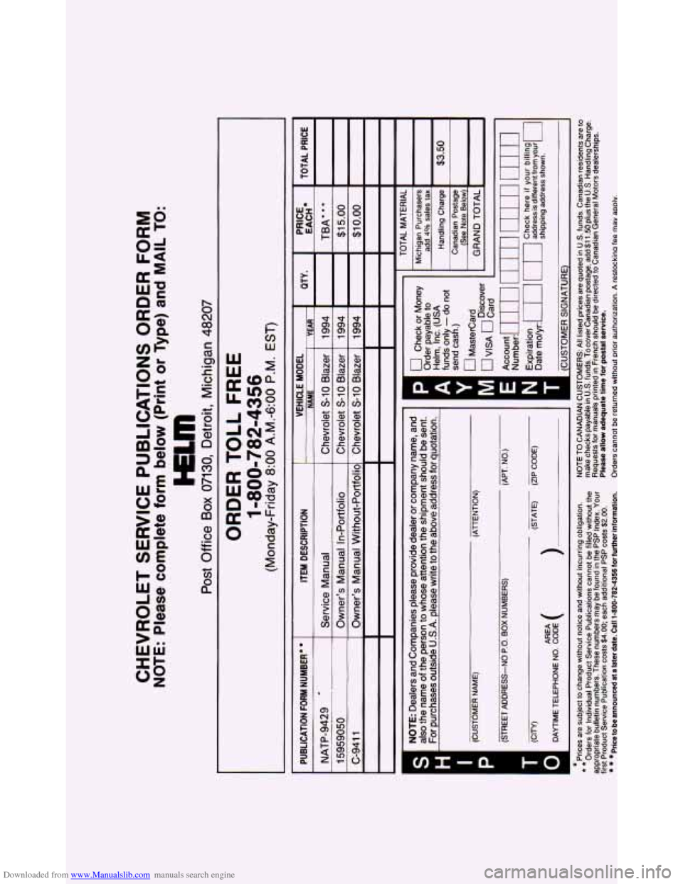 CHEVROLET BLAZER 1994 2.G Owners Manual Downloaded from www.Manualslib.com manuals search engine n CHEVROLET BLAZER 1994 2.G Owners Manual Downloaded from www.Manualslib.com manuals search engine n