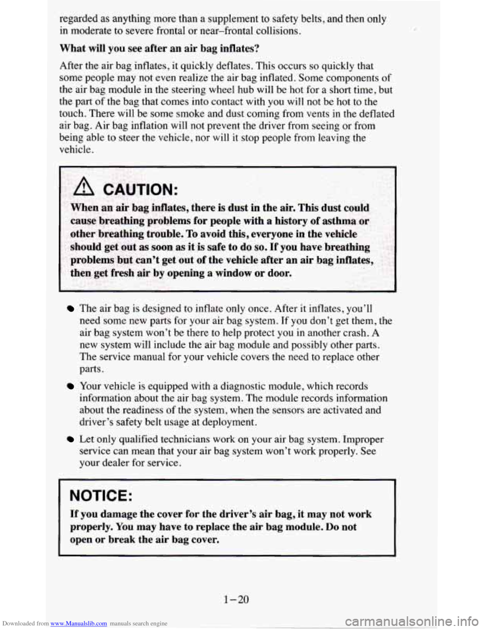 CHEVROLET BLAZER 1995 2.G Owners Manual Downloaded from www.Manualslib.com manuals search engine regarded as anything  more  than  a  supplement  to  safety  belts,  and  then  only\
 
in  moderate  to severe  frontal  or near-frontal  coll