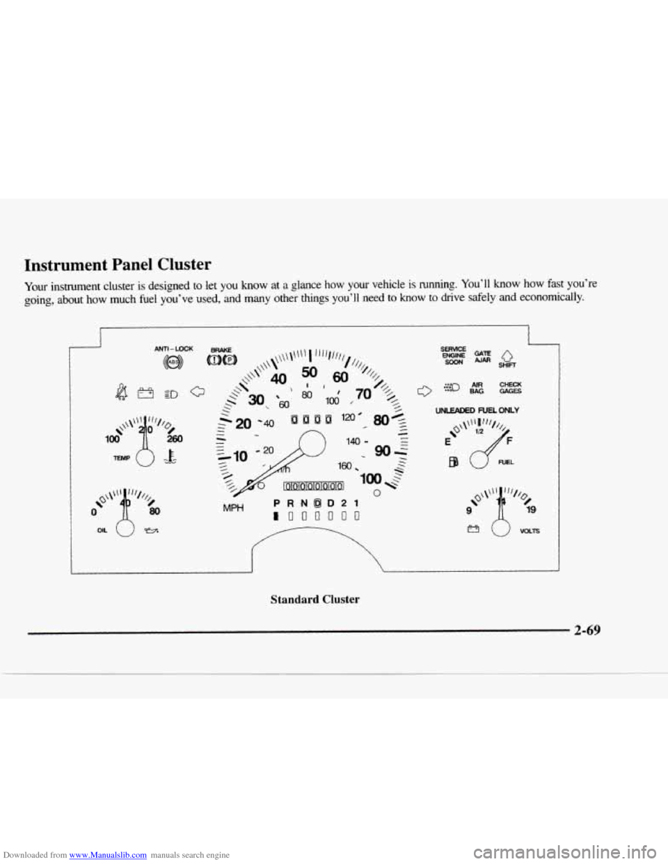 CHEVROLET BLAZER 1997 2.G Owners Manual Downloaded from www.Manualslib.com manuals search engine Instrument  Panel  Cluster 
Your instrument  cluster is designed  to  let  you  know  at a glance how your  vehicle is running.  Youll  know h