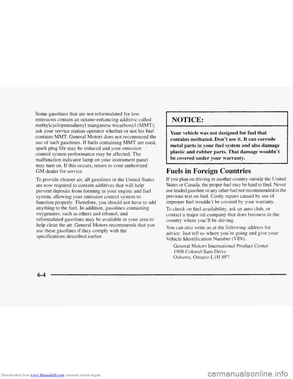 CHEVROLET BLAZER 1997 2.G Service Manual Downloaded from www.Manualslib.com manuals search engine Some gasolines that  are not reformulated  for  low 
emissions  contain  an octane-enhancing  additive  called 
methylcyclopentadienyl  mangane