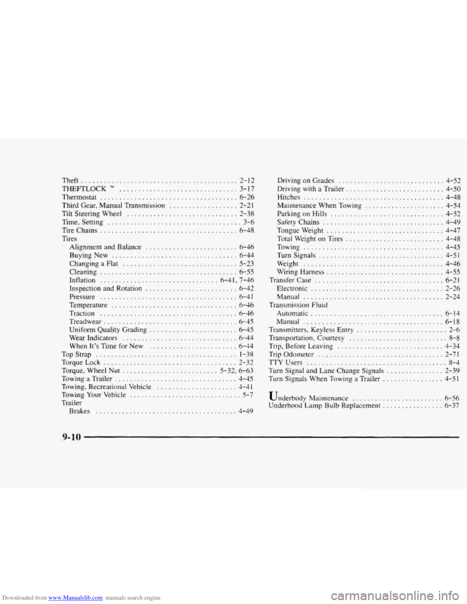 CHEVROLET BLAZER 1997 2.G Owners Manual Downloaded from www.Manualslib.com manuals search engine Theft ......................................... 2-12 
THEFTLOCK 
TI( ............................... 3-17 
Thermostat 
........................