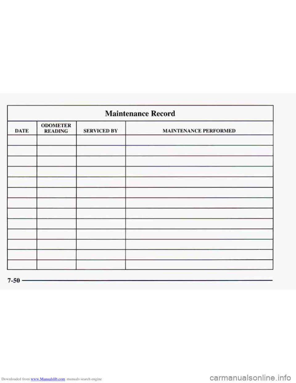 CHEVROLET BLAZER 1998 2.G Owners Manual Downloaded from www.Manualslib.com manuals search engine Maintenance Record
7-50 CHEVROLET BLAZER 1998 2.G Owners Manual Downloaded from www.Manualslib.com manuals search engine Maintenance Record
7-50