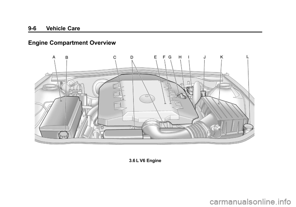 CHEVROLET CAMARO 2010 5.G Owners Manual Black plate (6,1)Chevrolet Camaro Owner Manual - 2010
9-6 Vehicle Care
Engine Compartment Overview
3.6 L V6 Engine CHEVROLET CAMARO 2010 5.G Owners Manual Black plate (6,1)Chevrolet Camaro Owner Manual - 2010
9-6 Vehicle Care
Engine Compartment Overview
3.6 L V6 Engine