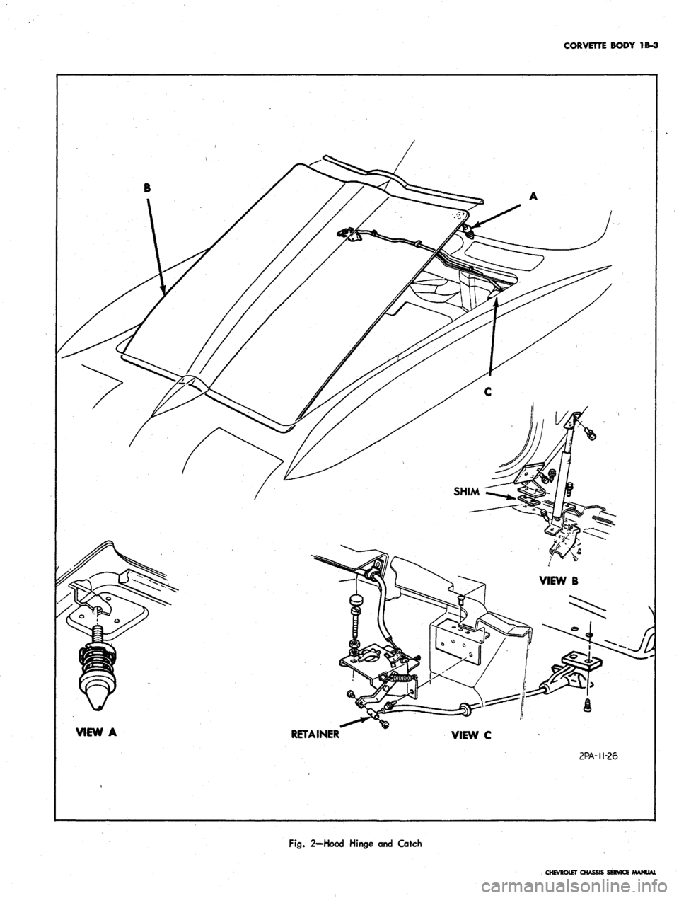CHEVROLET CAMARO 1967 1.G Chassis Workshop Manual
CORVETTE BODY
1B-3
VIEW
A
RETAINER
VIEW
C
2PA-II-26
Fig.
2—Hood Hinge
and
Catch
CHEVROLET
O- CHEVROLET CAMARO 1967 1.G Chassis Workshop Manual
CORVETTE BODY
1B-3
VIEW
A
RETAINER
VIEW
C
2PA-II-26
Fig.
2—Hood Hinge
and
Catch
CHEVROLET
O-