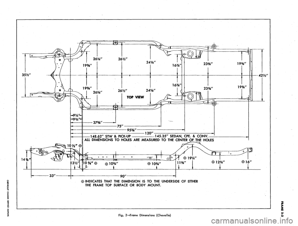 CHEVROLET CAMARO 1967 1.G Chassis Workshop Manual 
35%*

14% 
26VV 
26V2"

24VB"

16%

16%

26l/s/

-9V4"-

10/a"
 0 
26V2" 24V8"

TOP
 VIEW

37W

75"

95%"

148.62"
 STW & PICK-UP 
120" 
235/8"

145.35"
 SEDAN,
 CPE.
 &
 CONV.

ALL
 DIMENSIONS
 