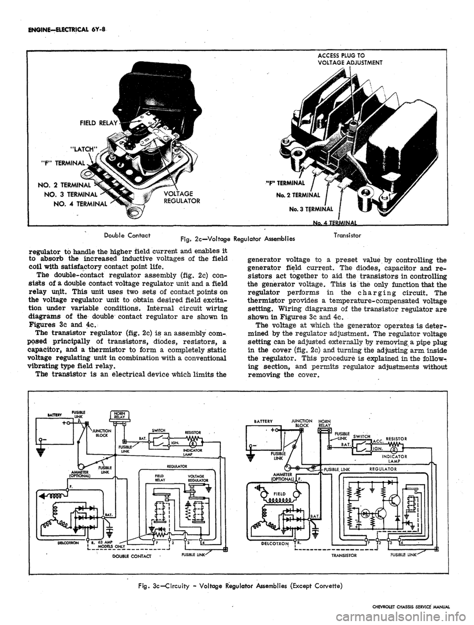 CHEVROLET CAMARO 1967 1.G Chassis Service Manual 
ENGINE-ELECTRICAL 6Y-8

1

FIELD RELAY^I^p2

"LATCH"
 ^PFN?^

"P1
 TERMINAL
 JyJvJCTl^

NO. 2 TERMINAD^5^^^«

NO.
 3 TERMINAL ^S5«£

NO.
 4 TERMINAL ^^^ 
m

# / VOLTAGE

¥ REGULATOR

1 
ACCESS PL