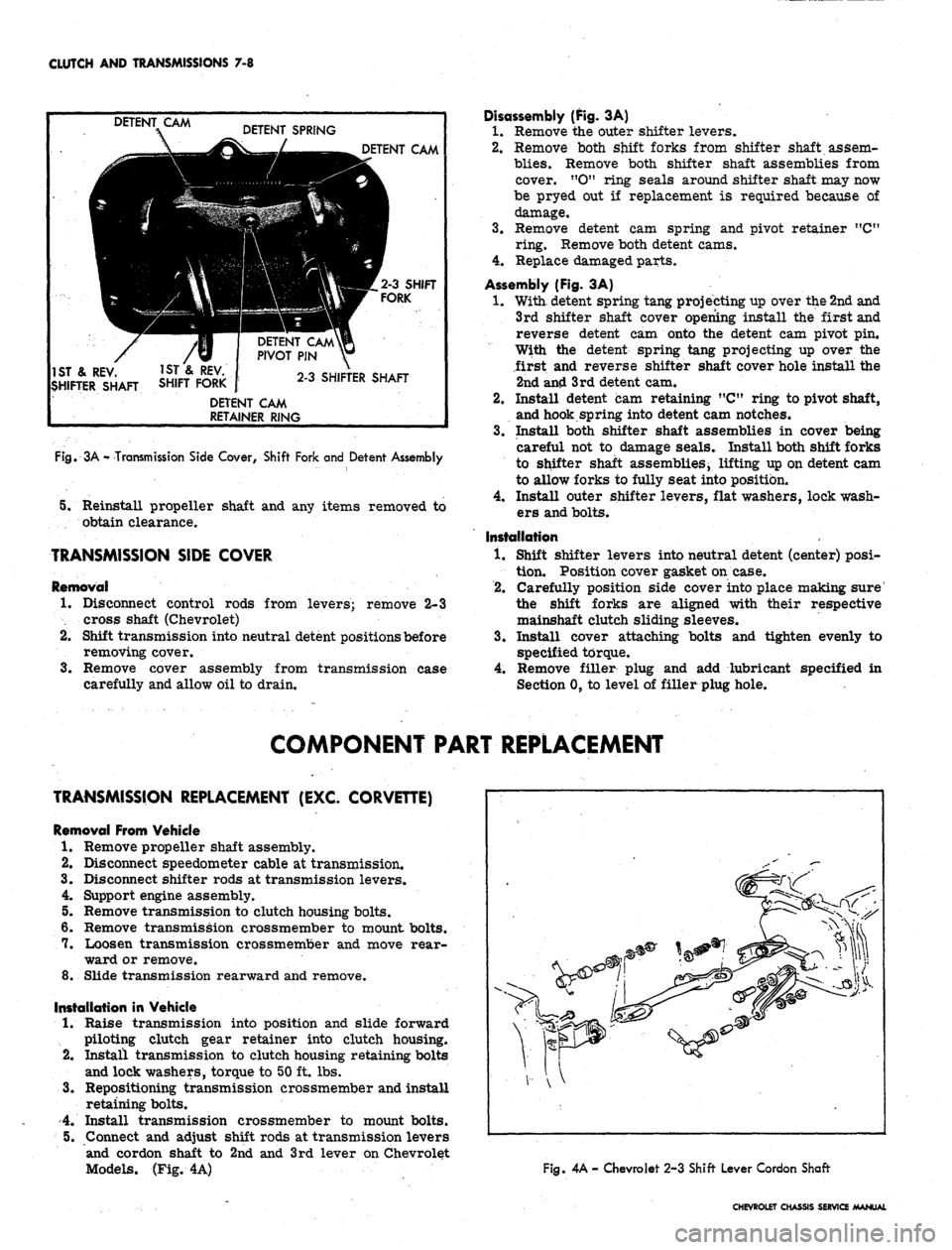 CHEVROLET CAMARO 1967 1.G Chassis Workshop Manual
CLUTCH AND TRANSMISSIONS 7-3
DETENT CAM
DETENT SPRING
DETENT CAM
2-3 SHIFT
FORK
DETENT CAM
PIVOT PIN
1ST & REV. 1ST& REV.
SHIFTER SHAFT SHIFT FORK
DETENT CAM
RETAINER RING
2-3 SHIFTER SHA CHEVROLET CAMARO 1967 1.G Chassis Workshop Manual
CLUTCH AND TRANSMISSIONS 7-3
DETENT CAM
DETENT SPRING
DETENT CAM
2-3 SHIFT
FORK
DETENT CAM
PIVOT PIN
1ST & REV. 1ST& REV.
SHIFTER SHAFT SHIFT FORK
DETENT CAM
RETAINER RING
2-3 SHIFTER SHA