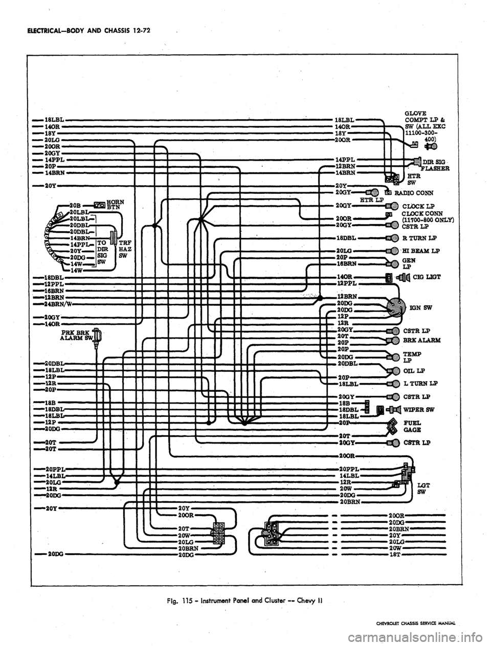 CHEVROLET CAMARO 1967 1.G Chassis Repair Manual
ELECTRICAL-BODY
AND
CHASSIS
12-72
•
18LBL-
14OR-
•18Y —
20LG-
•20OR-
-20GY-
14PPL
>20P—
14BRN
•20Y<
—-48DBL—
——12PPL
—
——16BRN
—
•—•12BRN
—
CHEVROLET CAMARO 1967 1.G Chassis Repair Manual
ELECTRICAL-BODY
AND
CHASSIS
12-72
•
18LBL-
14OR-
•18Y —
20LG-
•20OR-
-20GY-
14PPL
>20P—
14BRN
•20Y<
—-48DBL—
——12PPL
—
——16BRN
—
•—•12BRN
—