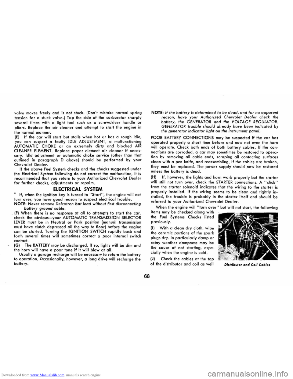 CHEVROLET CAMARO 1974 2.G Owners Manual Downloaded from www.Manualslib.com manuals search engine valve moves freely and is not stuck . (Don t  mistake  normal spring 
tension for a  stuck  valve.) Top the side of the carburetor sharply sev