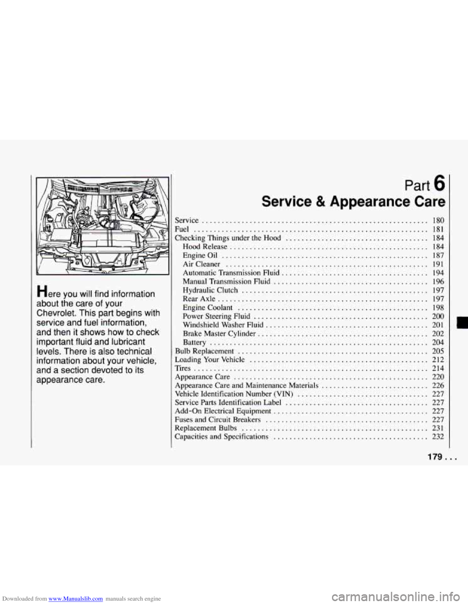 CHEVROLET CAMARO 1994 4.G Owners Manual Downloaded from www.Manualslib.com manuals search engine Here you  will  find information 
about the care  of your 
Chevrolet 
. This  part begins  with 
service and  fuel  information. 
and  then 
it