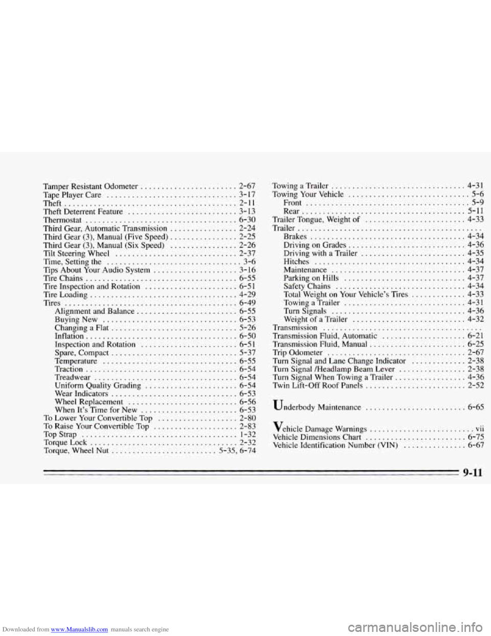 CHEVROLET CAMARO 1995 4.G Owners Manual Downloaded from www.Manualslib.com manuals search engine Tamper Resistant Odometer ....................... 2-67
Tape Player Care
............................... 3-17
Theft
..................... CHEVROLET CAMARO 1995 4.G Owners Manual Downloaded from www.Manualslib.com manuals search engine Tamper Resistant Odometer ....................... 2-67
Tape Player Care
............................... 3-17
Theft
.....................