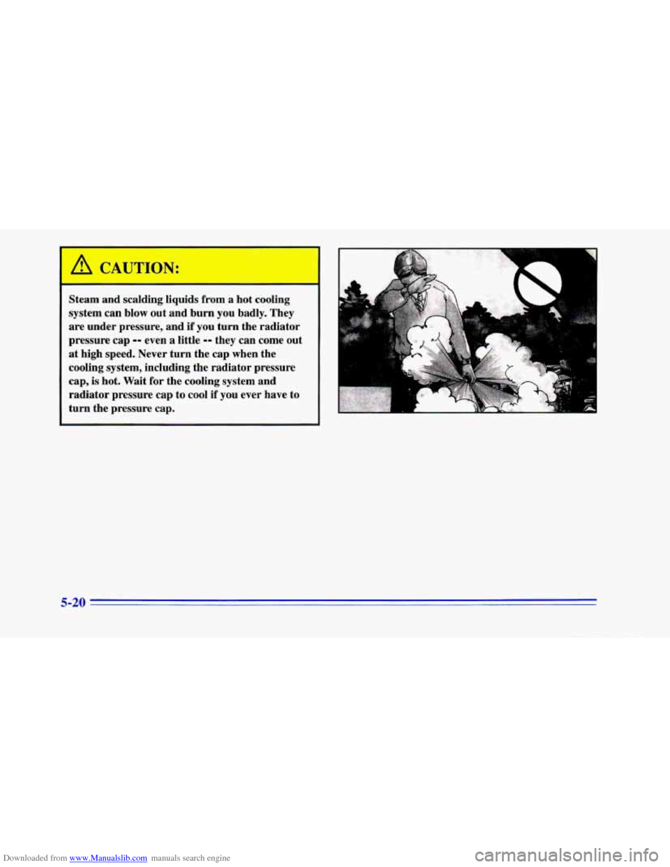 CHEVROLET CAMARO 1996 4.G Owners Manual Downloaded from www.Manualslib.com manuals search engine Steam and scalding  liquids from a  hot  cooling 
system  can blow  out and  burn  you  badly.  They 
are  under  pressure,  and 
if you turn  