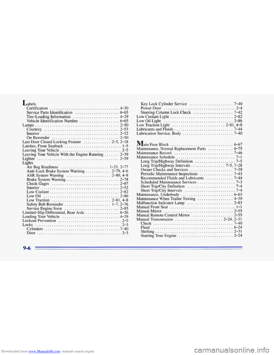 CHEVROLET CAMARO 1996 4.G Owners Manual Downloaded from www.Manualslib.com manuals search engine Labels Certification
................................. 4-30
Service Parts Identification
..................... 6-65
Tire-Loading Informati CHEVROLET CAMARO 1996 4.G Owners Manual Downloaded from www.Manualslib.com manuals search engine Labels Certification
................................. 4-30
Service Parts Identification
..................... 6-65
Tire-Loading Informati