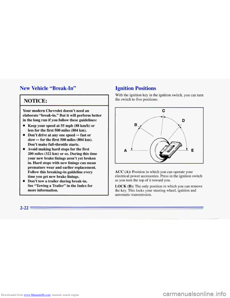 CHEVROLET CAMARO 1996 4.G Manual PDF Downloaded from www.Manualslib.com manuals search engine New Vehicle “Break-In”
NOTICE:
Your modern Chevrolet doesn’t need an
elaborate “break-in.” But it will perform better
i CHEVROLET CAMARO 1996 4.G Manual PDF Downloaded from www.Manualslib.com manuals search engine New Vehicle “Break-In”
NOTICE:
Your modern Chevrolet doesn’t need an
elaborate “break-in.” But it will perform better
i
