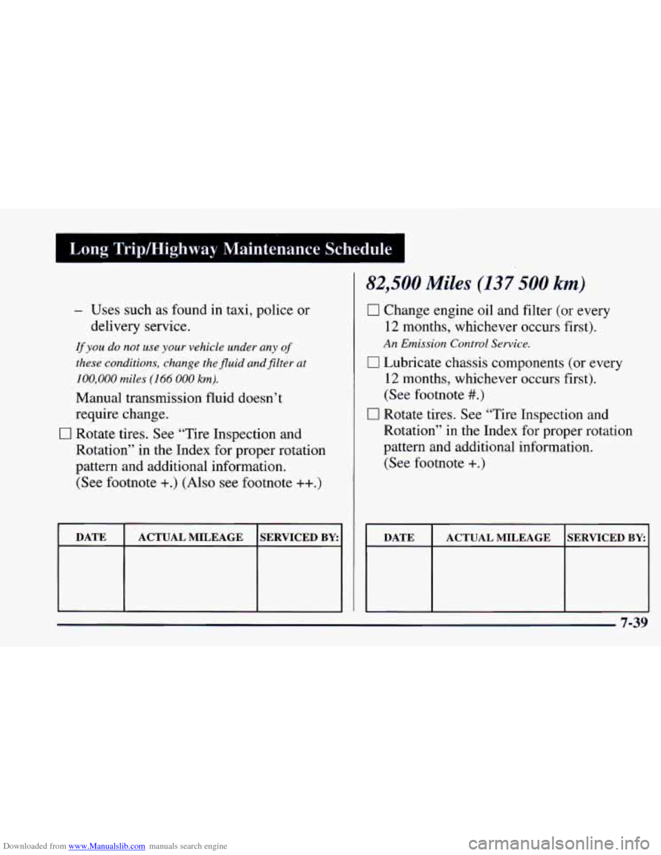 CHEVROLET CAMARO 1997 4.G Owners Manual Downloaded from www.Manualslib.com manuals search engine I Long Tripmighway Maintenance Schedule I
- Uses such as found in taxi, police or
delivery service.
@you do not use your vehicle unde CHEVROLET CAMARO 1997 4.G Owners Manual Downloaded from www.Manualslib.com manuals search engine I Long Tripmighway Maintenance Schedule I
- Uses such as found in taxi, police or
delivery service.
@you do not use your vehicle unde