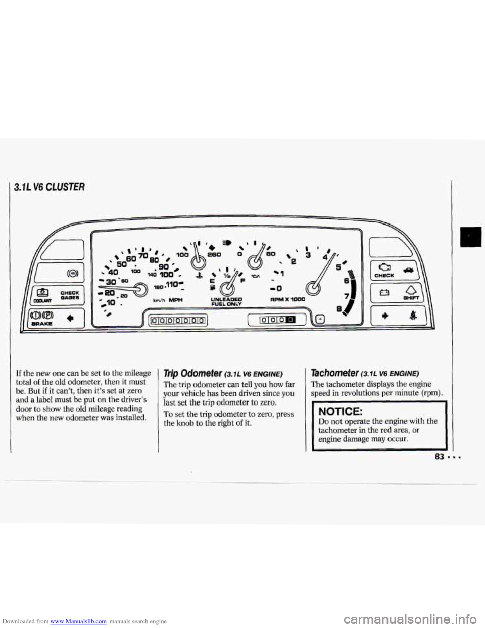CHEVROLET CAVALIER 1994 1.G Manual Online Downloaded from www.Manualslib.com manuals search engine I 3.1L V6 CLUSTER
If the new one can be set to the mileage
total
of the old odometer, then it must
be. But
if it can’t, then itâ CHEVROLET CAVALIER 1994 1.G Manual Online Downloaded from www.Manualslib.com manuals search engine I 3.1L V6 CLUSTER
If the new one can be set to the mileage
total
of the old odometer, then it must
be. But
if it can’t, then itâ