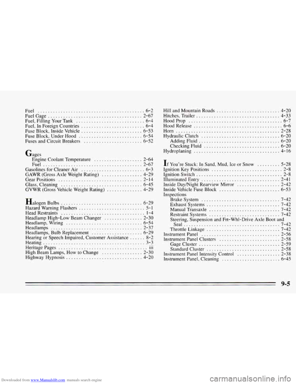 CHEVROLET CAVALIER 1995 3.G Owners Manual Downloaded from www.Manualslib.com manuals search engine Fuel .................
Fuel Gage .............
Fuel. Filling Your Tank . .
Fuel. In Foreign Countries
Fuse Block. Inside Vehicle
Fuse CHEVROLET CAVALIER 1995 3.G Owners Manual Downloaded from www.Manualslib.com manuals search engine Fuel .................
Fuel Gage .............
Fuel. Filling Your Tank . .
Fuel. In Foreign Countries
Fuse Block. Inside Vehicle
Fuse
