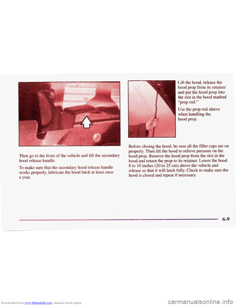 CHEVROLET CAVALIER 1998 3.G Owners Manual Downloaded from www.Manualslib.com manuals search engine Then go to the front of the vehicle and lift the secondary
hood release handle.
To make sure that the secondary hood release han CHEVROLET CAVALIER 1998 3.G Owners Manual Downloaded from www.Manualslib.com manuals search engine Then go to the front of the vehicle and lift the secondary
hood release handle.
To make sure that the secondary hood release han