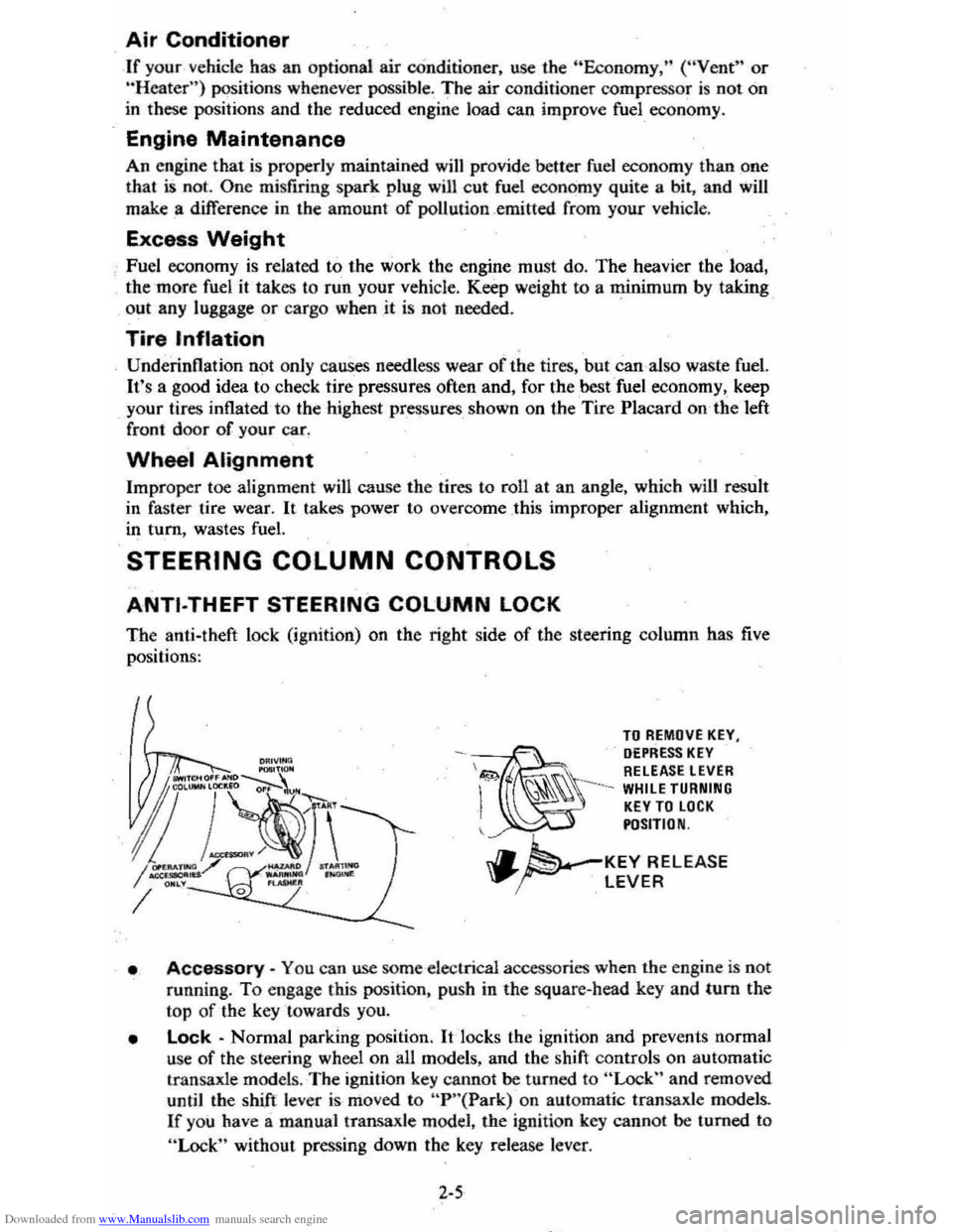 CHEVROLET CITATION 1980 1.G Owners Manual Downloaded from www.Manualslib.com manuals search engine Air Conditioner 
If your vehicle  has an optional  air cOnditioner , use the "Economy; (" Vent" or 
"Heater") position s whenever possible,  T