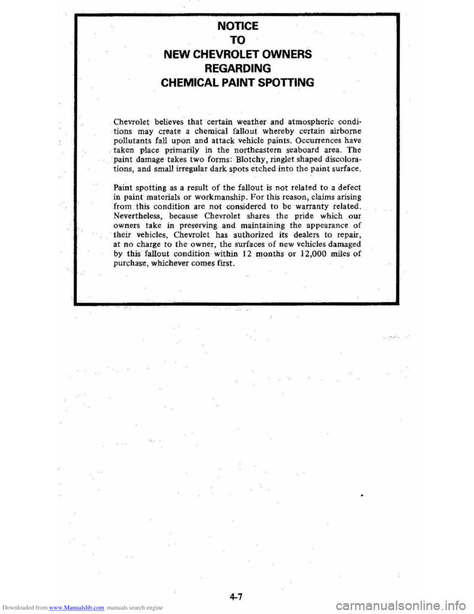 CHEVROLET CITATION 1980 1.G Repair Manual Downloaded from www.Manualslib.com manuals search engine ·.
.
NonCE
TO
NEW CHEVROLET OWNERS
REGARDING
CHEMICAL
PAINT SPOTTING
ChevTOlet believes that certain we_ather and atmospheric condi CHEVROLET CITATION 1980 1.G Repair Manual Downloaded from www.Manualslib.com manuals search engine ·.
.
NonCE
TO
NEW CHEVROLET OWNERS
REGARDING
CHEMICAL
PAINT SPOTTING
ChevTOlet believes that certain we_ather and atmospheric condiÂ