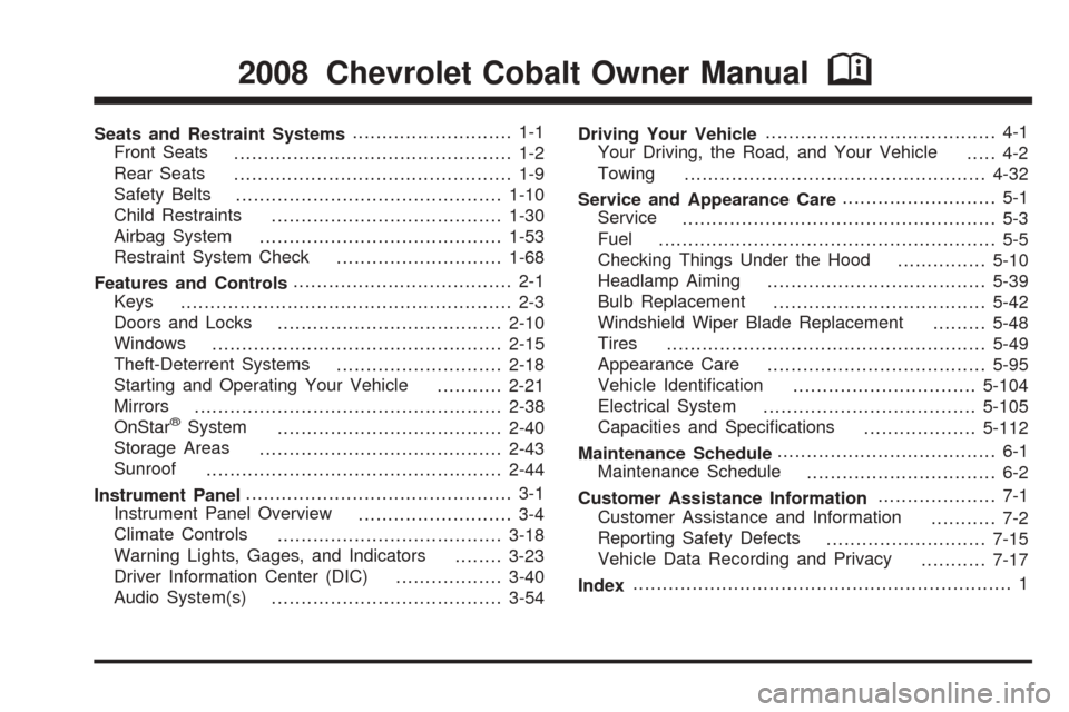 CHEVROLET COBALT 2009 1.G Owners Manual 