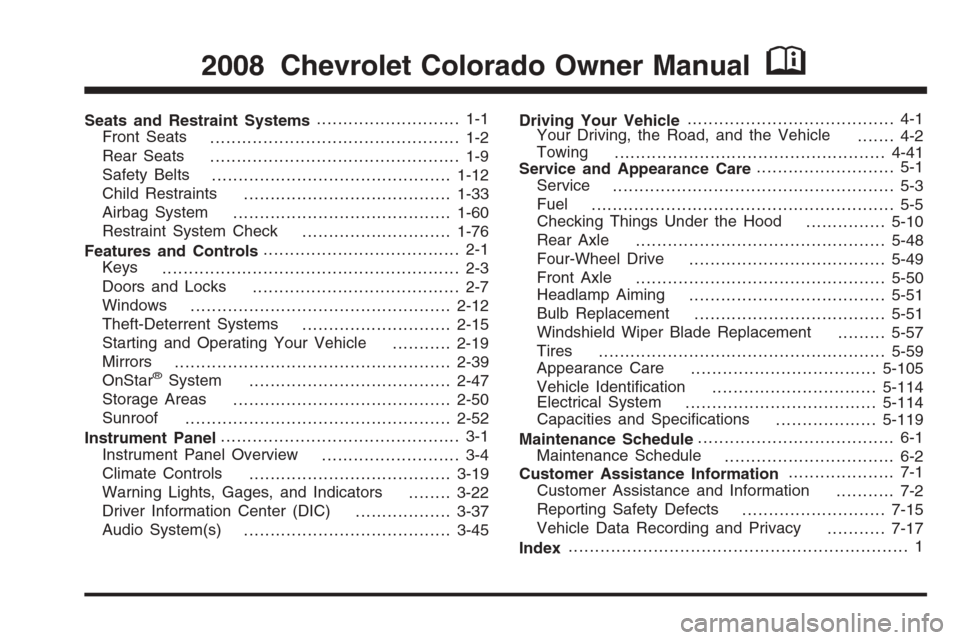 CHEVROLET COLORADO 2008 1.G Owners Manual 