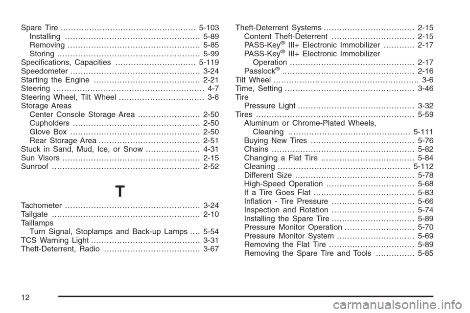 CHEVROLET COLORADO 2008 1.G Repair Manual Spare Tire....................................................5-103
Installing....................................................5-89
Removing...................................................5-85
S