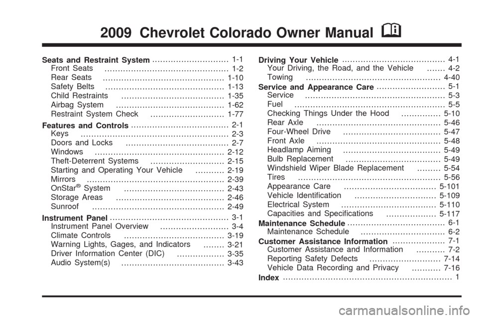 CHEVROLET COLORADO 2009 1.G Owners Manual 