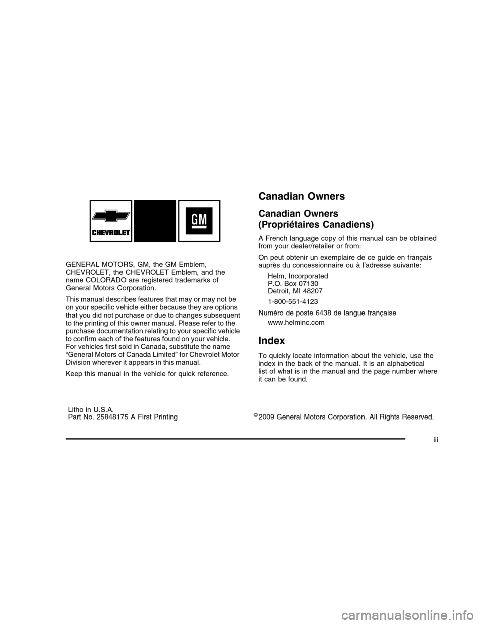 CHEVROLET COLORADO 2010 1.G Owners Manual CHEVROLET COLORADO 2010 1.G Owners Manual