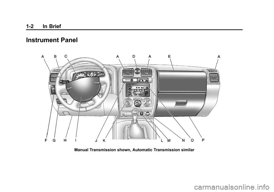 CHEVROLET COLORADO 2011 1.G Owners Manual Black plate (2,1)Chevrolet Colorado Owner Manual - 2011
1-2 In Brief
Instrument Panel
Manual Transmission shown, Automatic Transmission similar 