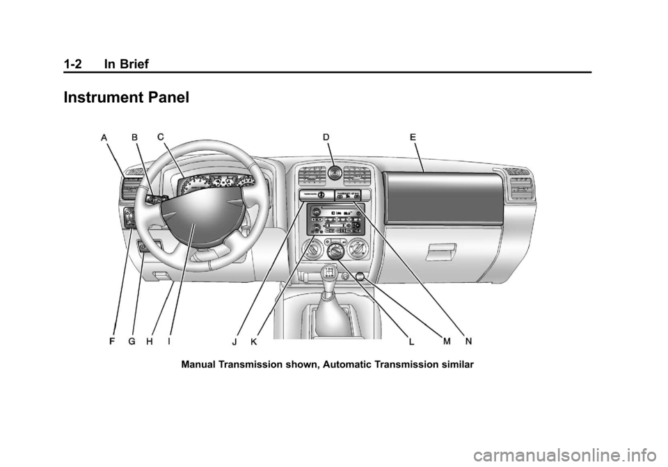 CHEVROLET COLORADO 2012 1.G Owners Manual Black plate (2,1)Chevrolet Colorado Owner Manual - 2012
1-2 In Brief
Instrument Panel
Manual Transmission shown, Automatic Transmission similar 