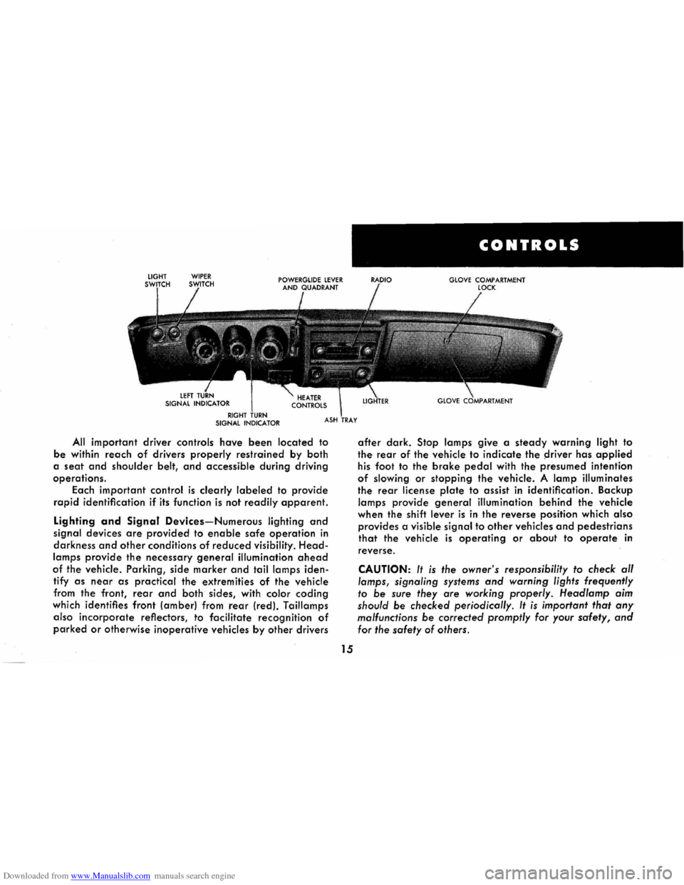 CHEVROLET CORVAIR 1986 2.G Owners Manual Downloaded from www.Manualslib.com manuals search engine All important driver controls have been located to 
be within reach of drivers properly restrained  by both 
a 
seat and shoulder  belt, and ac